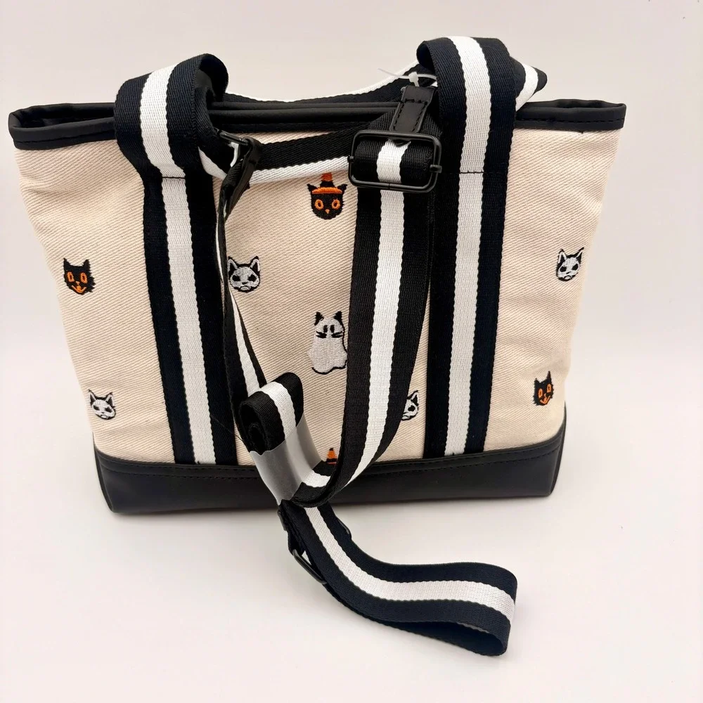Luv Betsey Betsey Johnson LBADIE Halloween Cat Ghost Canvas Tote Crossbody Bag